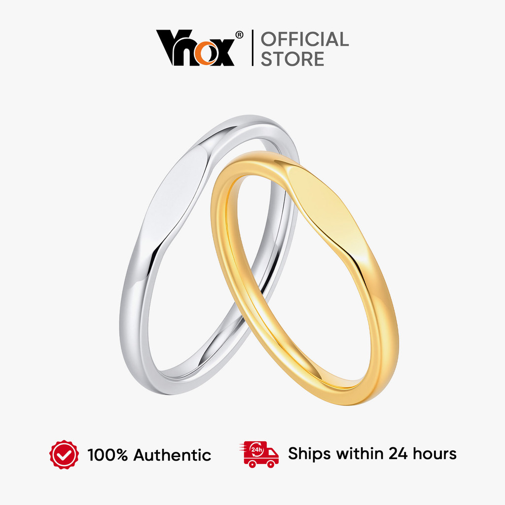 Vnox 2mm Korean Style Couple Ring Stainless Steel Rings for Women Wedding Gold-color Jewelry Girl Gifts