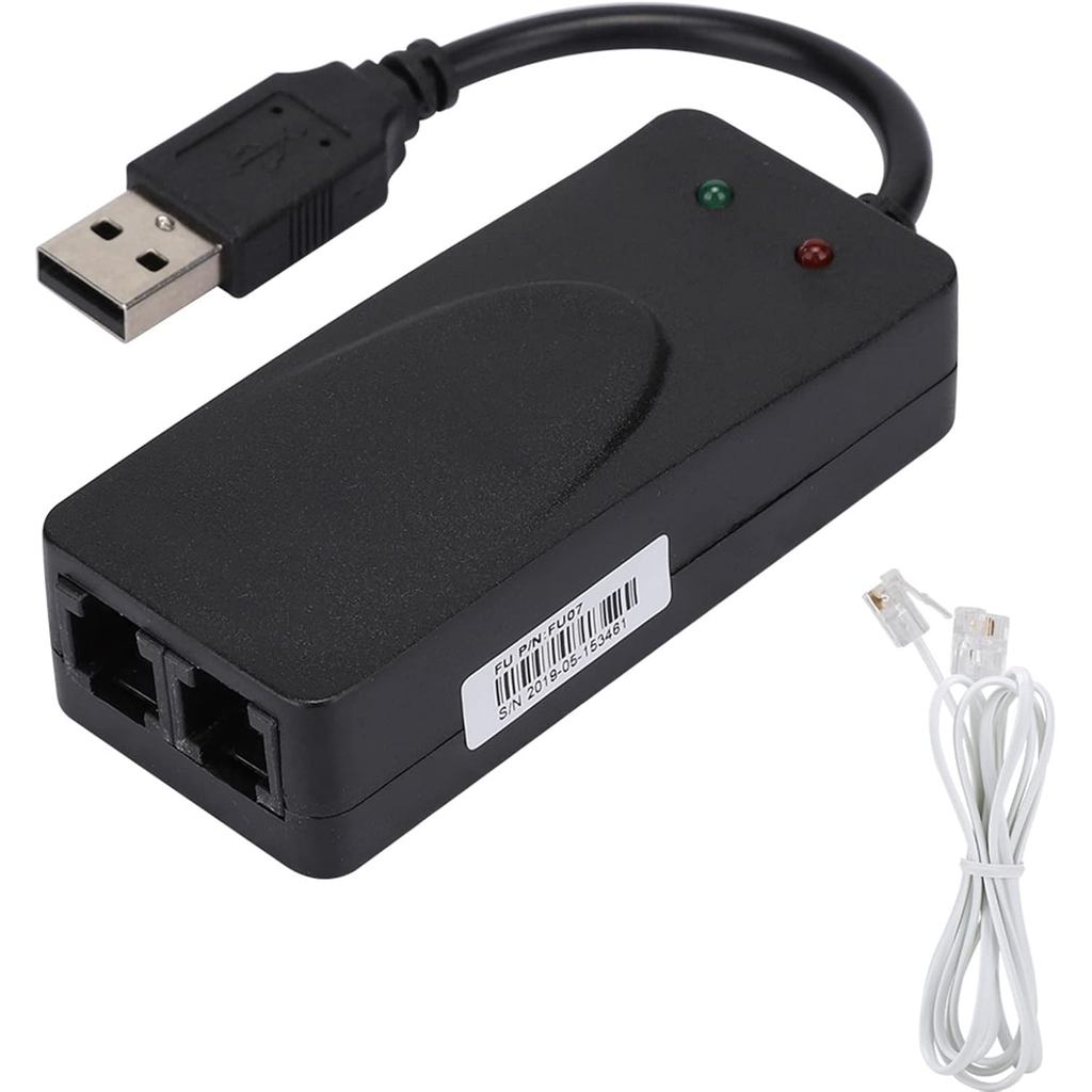 USB 2.0 56K Fax Modem, External V.90 V.92 Modem with Dual Ports, USB Data Modem เข้ากันได้กับ Win 7/