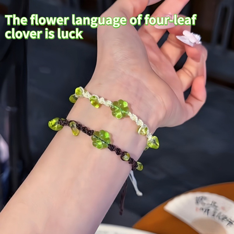 สร้อยข้อมือถักด้วยมือสไตล์โคลเวอร์สี่ใบ สำหรับผู้หญิง พร้อมเป็นของขวัญให้แฟน