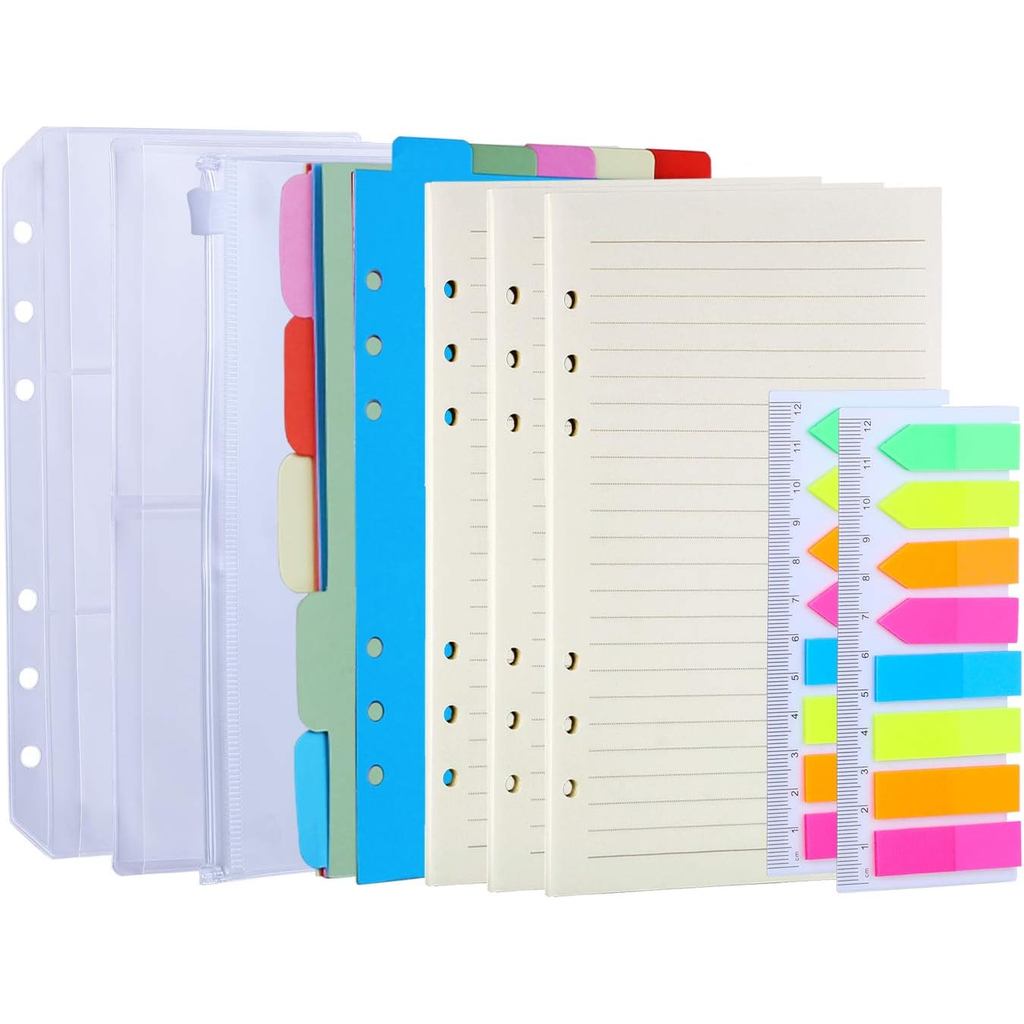 Antner A6 กระดาษเติม 3 แพ็ค 45 ชิ้น A6 Binder กระดาษวางแผนแทรก, 2 แพ็ค 160 ชิ้นนีออน Sticky Tabs, A6