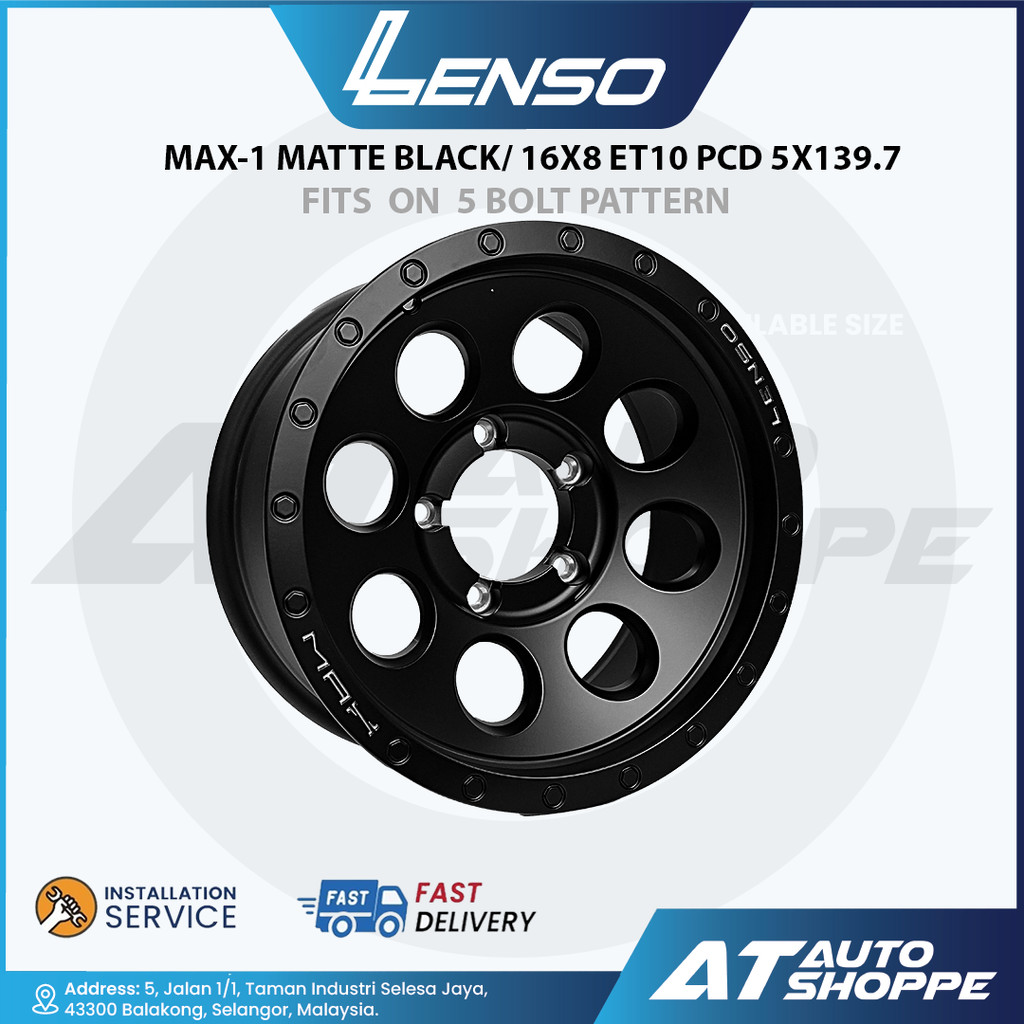 Lenso Max-1 สีดําด้าน 16x8 ET -10 5x139.7