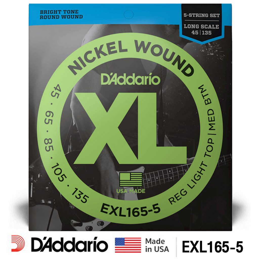 D'Addario® EXL165-5 สายกีตาร์เบส 5 สาย Hydrid แบบนิกเกิล ของแท้ 100% (Custom Light 5-String, 45 - 135) ** Made in USA **