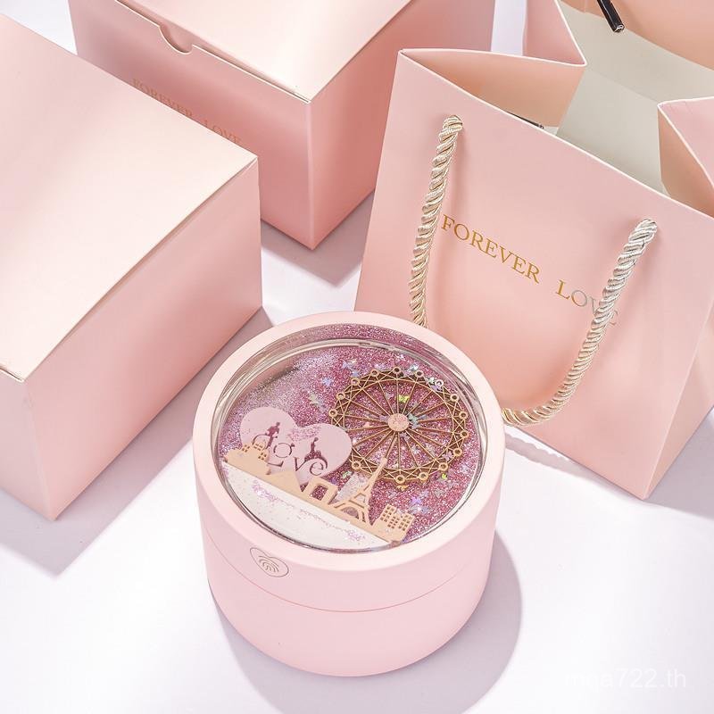 Qixi วันวาเลนไทน์ Glitter ของขวัญกล่องเครื่องประดับคู่แหวนสร้อยคอ Ferris ล้อ LED Luminous เครื่องประ