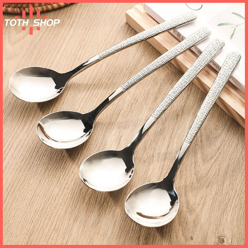 ToTH ช้อนสแตนเลสแบบหนาสไตล์เกาหลีด้ามยาวสุดสร้างสรรค์ช้อนหม้อร้อนของโรงแรมทัพพีตักซุปเครื่องครัวที่ใช้ในบ้าน