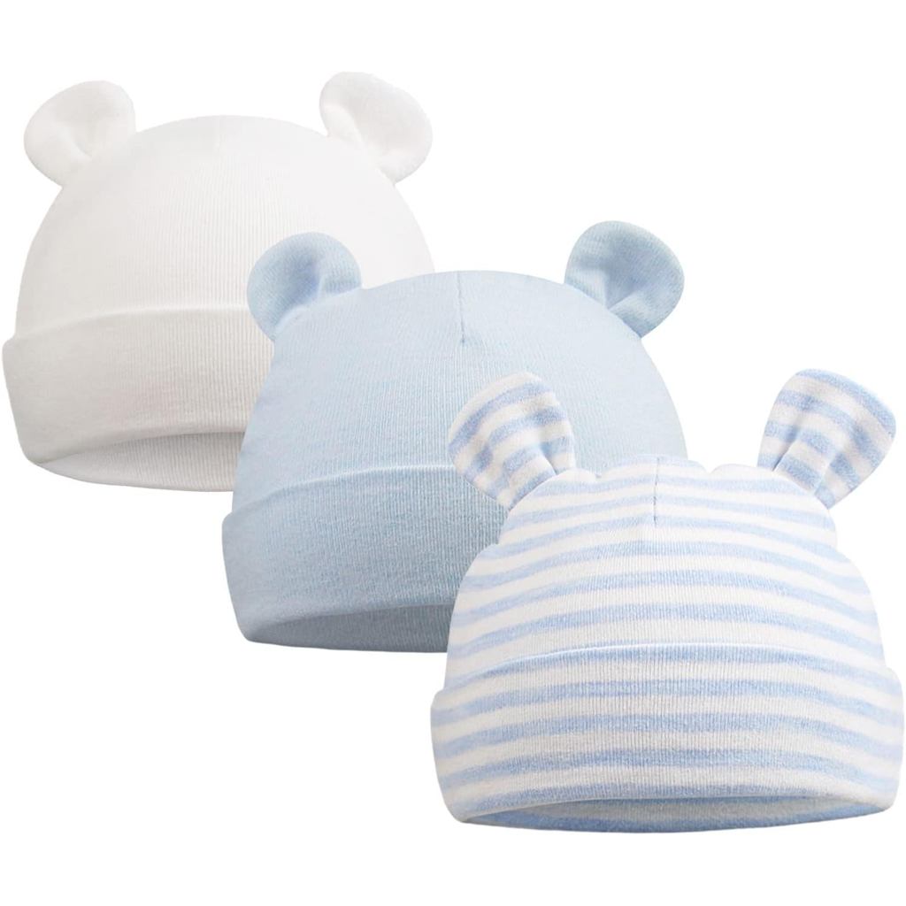 Original Cotton Newborn Hats for Girls Striped Preemie Baby Hats Bear Ears Infant Boys Beanies 0-6 M