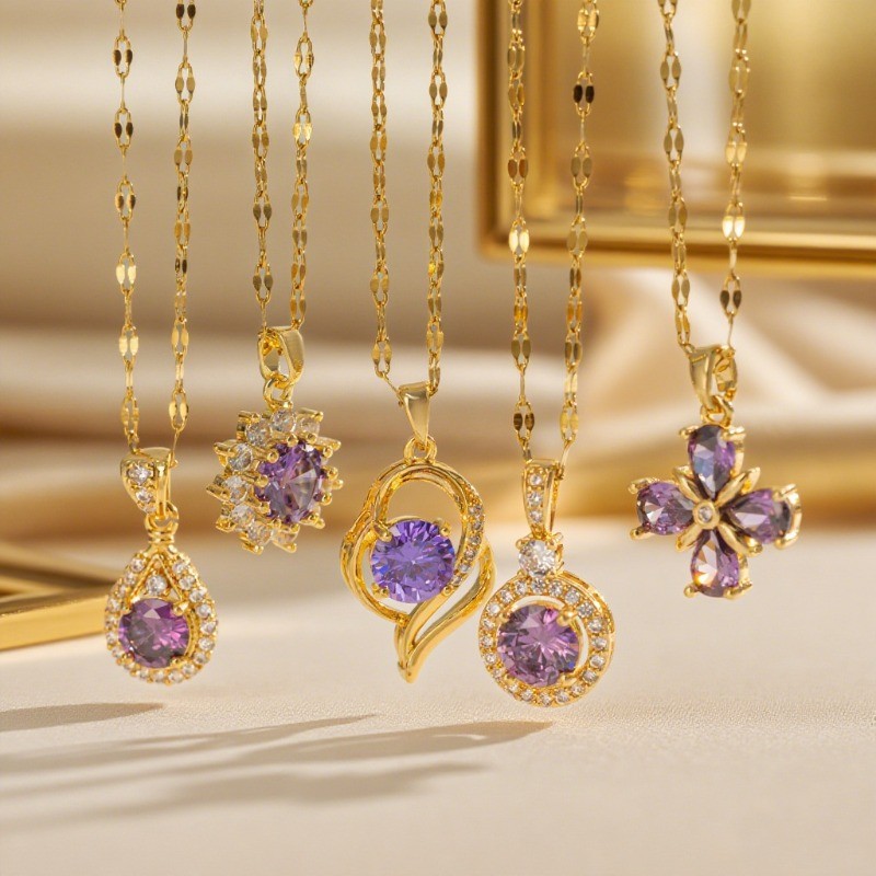 สร้อยคอมุกหยดน้ำสีม่วง Zircon แบบคลาสสิก สำหรับผู้หญิง ออกแบบเพื่อมอบเป็นของขวัญพิเศษ