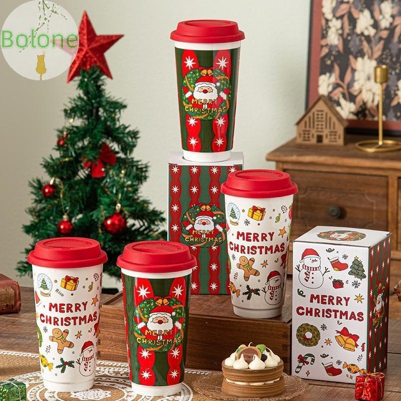Bolone คริสต์มาสแก้วเซรามิคถ้วยกาแฟซิลิโคนและกล่องแก้ว Latte 580ml ที่นี่มา Santa Claus สําหรับเด็ก 