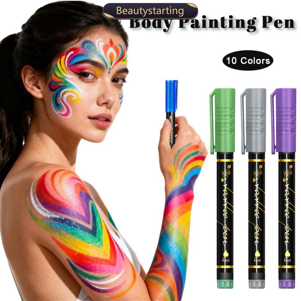 BEAUTYSTARTING 10 สี Face Body Paint ชุด Body จิตรกรรมปากกาชั่วคราว Tattoo ปากกาแต่งหน้าสําหรับเด็กฮ