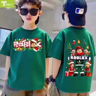 เสื้อยืดแขนสั้นสำหรับเด็กสไตล์เกาหลีธีมคริสต์มาสรุ่นใหม่ปี 2026 ลาย Roblox ไซส์ 90-150 เหมาะสำหรับเด็กชายหญิงอายุ 3-14ปี