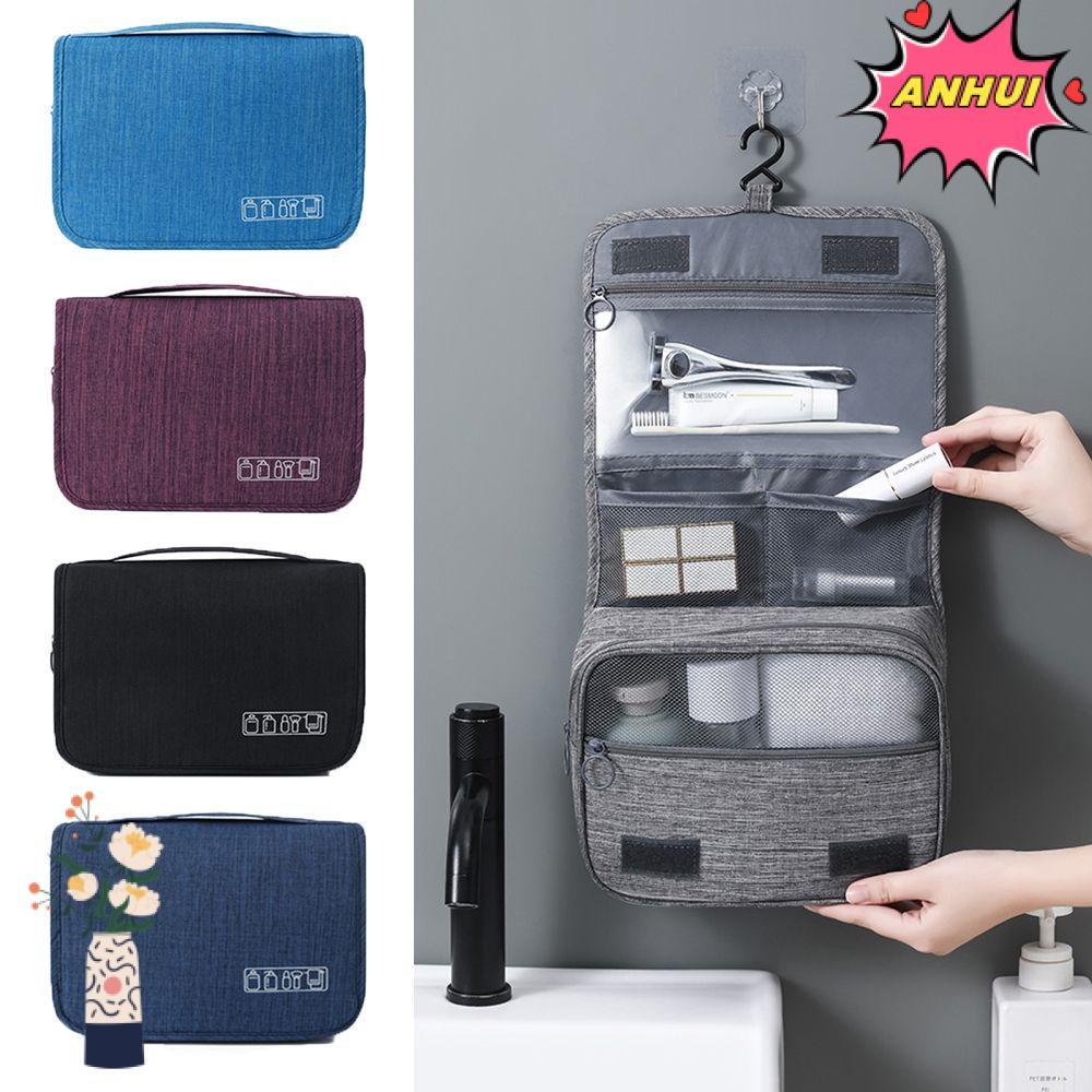 ANHUI กระเป๋าจัดระเบียบเครื่องสําอางกันน้ําแบบพกพาความจุขนาดใหญ่พร้อมตะขอแขวนกระเป๋าแต่งหน้า