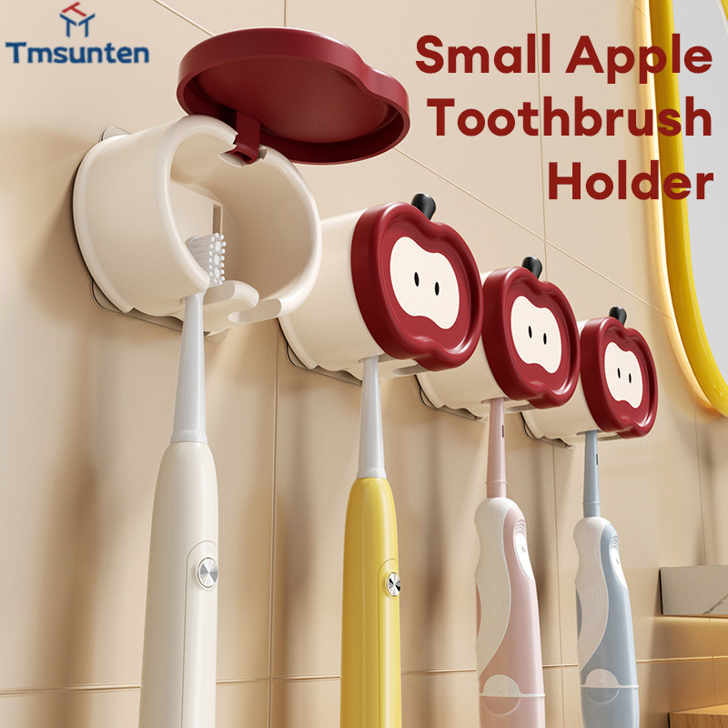 Tm ที่วางแปรงสีฟันรูปแอปเปิ้ลคู่แปรงสีฟันไฟฟ้าชั้นวางซัพพลายห้องน้ําสําหรับครอบครัว