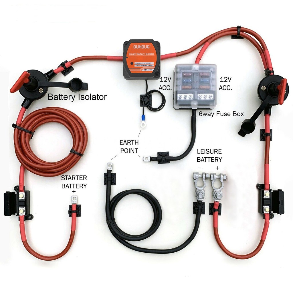 3m/5m/7m ชุดรีเลย์การชาร์จแยกพร้อมตะกั่ว 12V 140A แรงดันไฟฟ้า Senstive VSR Camper Van