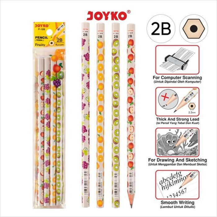 NA JOYKO 2B Motif Pencils 1 ชุด 4 ชิ้น / ดินสอฟรุ๊ตตี้แพ็ค / ดินสอเขียนไม้ตัวอักษรผลไม้ P-109 P109