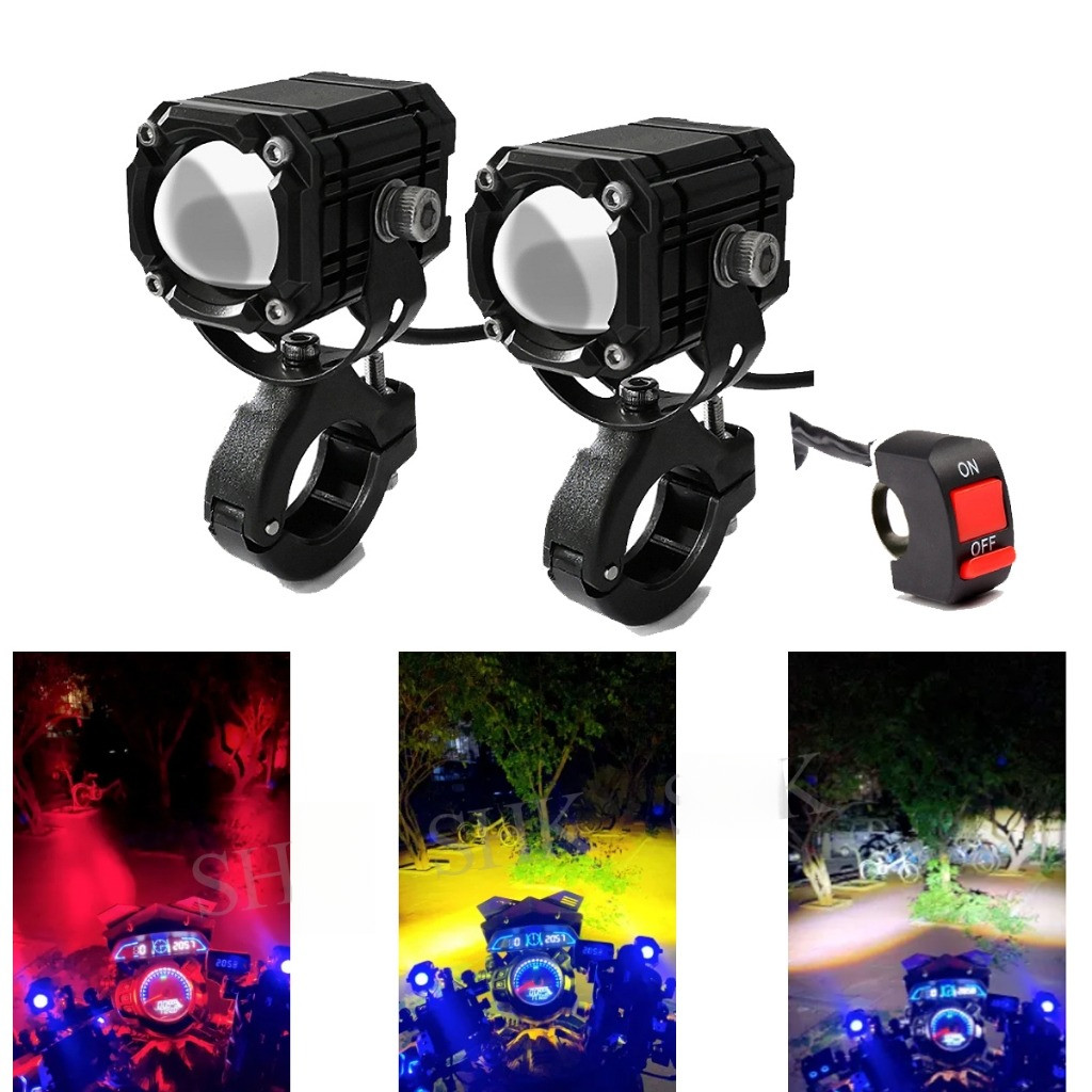 【YH MOTO】ไฟหน้ามอเตอร์ไซค์ ไฟหน้า led มอไซค์ เลนส์โปรเจคเตอร์สามสีไฟสปอต สปอร์ตไลท์ติดมอเตอร์ไซค์ LED12V 24V
