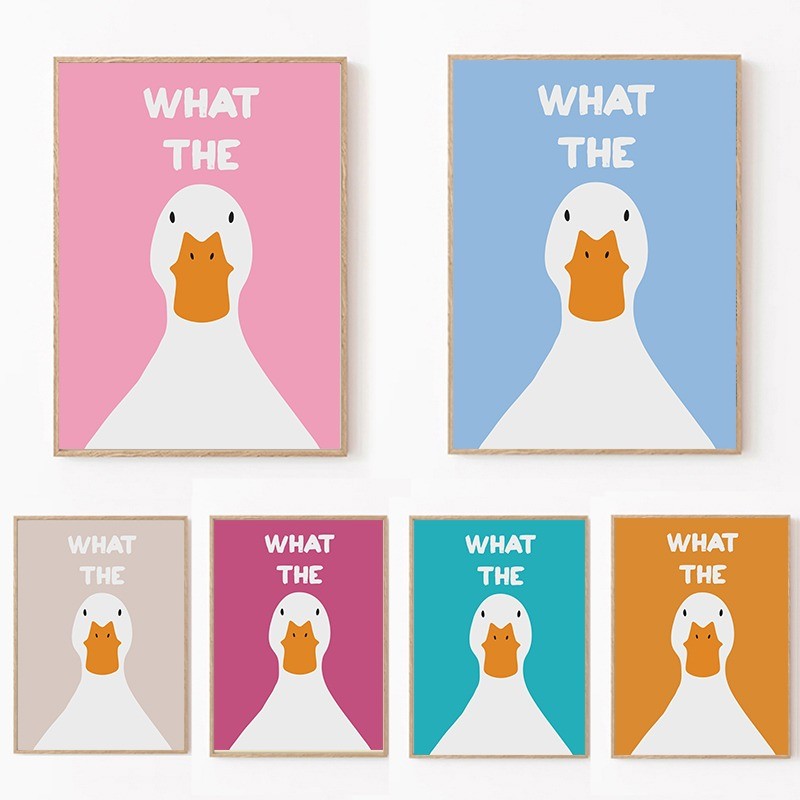 What the Duck พิมพ์ภาพศิลปะตลกสัตว์น่ารักผ้าใบโปสเตอร์ Modern Wall Painting สําหรับห้องน้ําห้องนอน D
