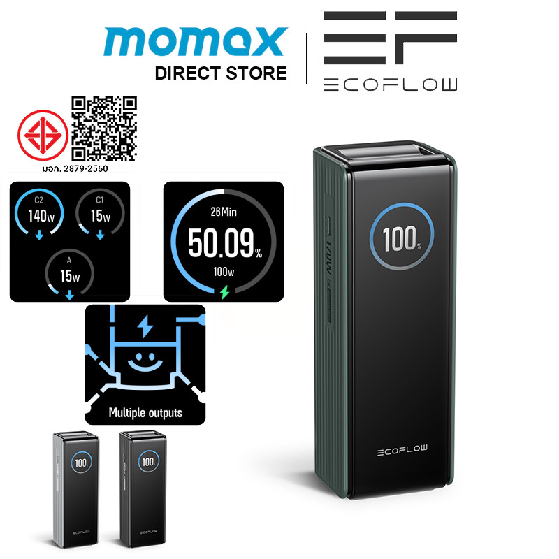 EF ECOFLOW Rapid Power Bank 25000mAh 170W ชาร์จแบบพกพาพร้อมพอร์ต USB-C คู่ 140W สมาร์ทหน้าจอ TFT Pow