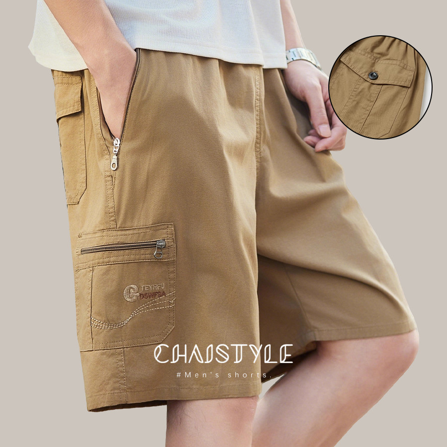 Chaistyle กางเกงขาสั้นลำลองฤดูร้อน ผ้ายืดดีไซน์กระเป๋าหลายช่อง ขนาดใหญ่ หลายสไตล์