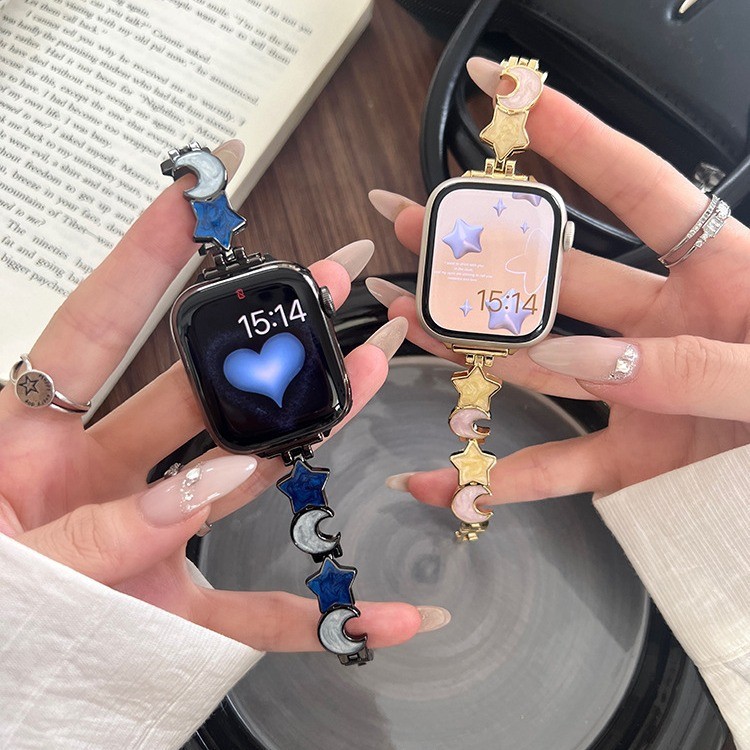 Slim Star Moon Glitter Gold สายนาฬิกาผู้หญิง/app-le iwatch10 Premium Fashion Strap S9/8