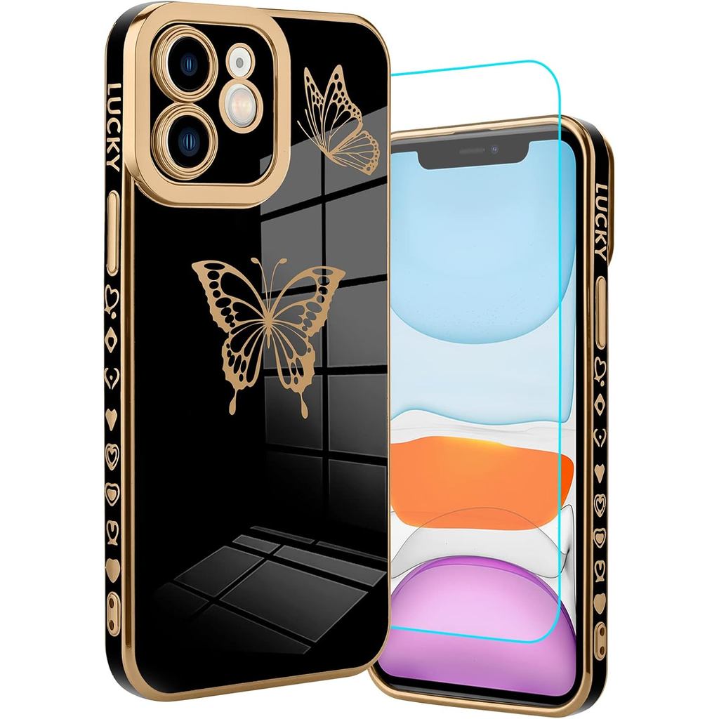 MZELQ ออกแบบสําหรับ ไอโฟน 11 กรณีน่ารักรักหัวใจออกแบบสําหรับผู้หญิงสาว,หรูหราชุบขอบกันชนกรณีที่มีเต็