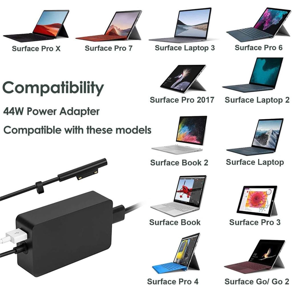 Surface Charger, 44W Power Supply Adapter for Microsoft Surface Pro 3/4/5/6/7, Surface Laptop, Surfa