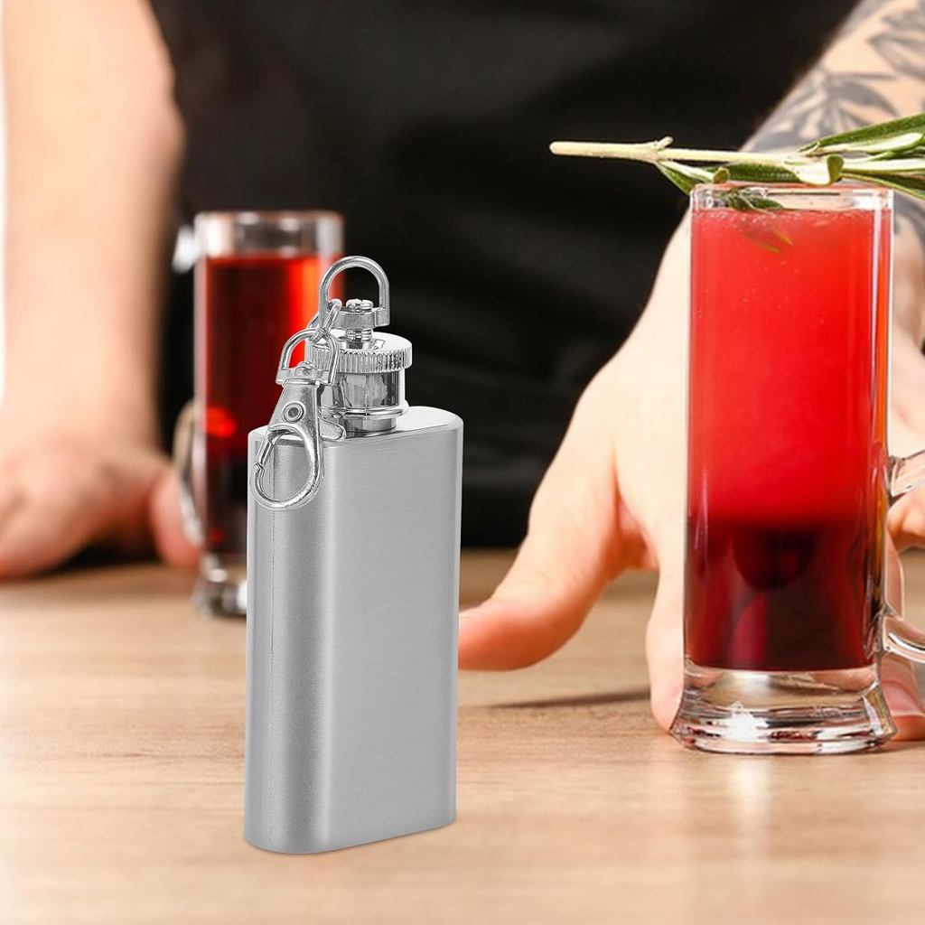 Mini Keychain Flask: 3 Pcs Stainless Steel Keychain Flask 2 oz Water Jug Whiskey Bottle with Flat Li