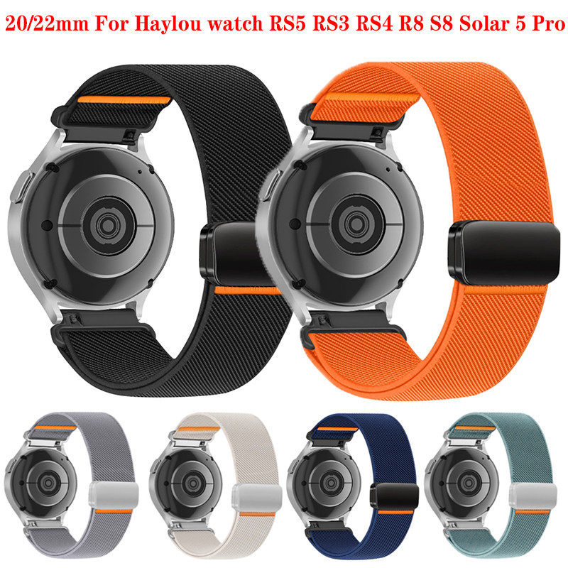 20 มม.22 มม.แม่เหล็กสายไนลอนสําหรับ Haylou นาฬิกา RS5 RS4 RS3 R8 S8 Solar Plus RT3 Ultra Lite LS02 ส