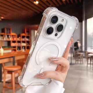 เคสโทรศัพท์หรูหราสำหรับชาร์จไร้สาย แบบใสคริสตัล กันกระแทกด้วยแอร์แบ็ก รองรับไอโฟน 17 16 15 14 13 12 11 Pro Max Air Plus เคสใสไม่เหลือง พร้อมขอบกันกระแทก เคส TPU นุ่ม ฝาหลัง ปกป้องเครื่องและมีความสวยงาม