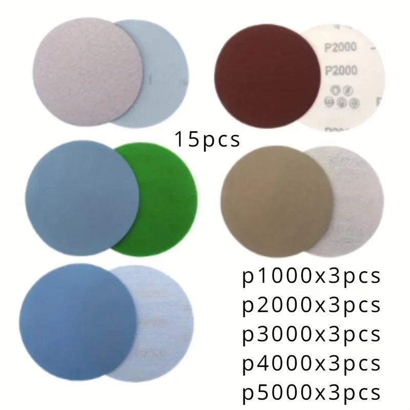 15pcs P1000 P2000 P3000 P4000 P5000 flocking sandpaper self-adhesive polishing sanding flakes