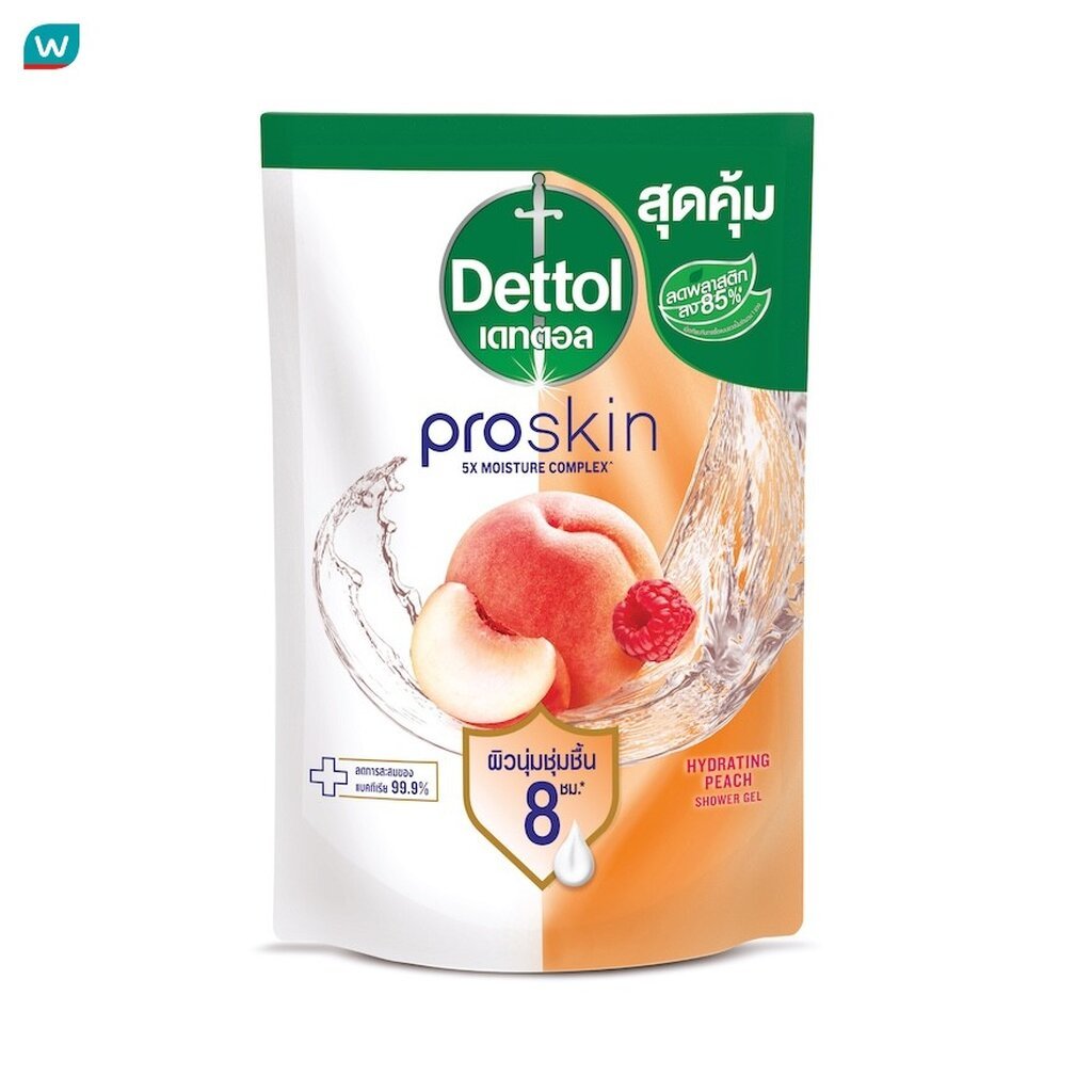 Dettol เดทตอล เจลอาบน้ำชนิดถุงเติม สบู่เหลวเดทตอล  โปรสกิน สูตรไฮเดรทติ้ง พีช 370 กรัม x4