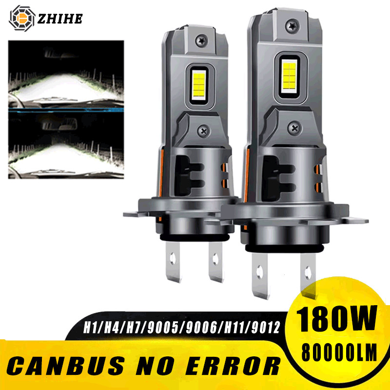 80000LM Mini H7 LED ไฟหน้าหลอดไฟไร้สาย 180W CSP สําหรับรถไฟหน้าอัตโนมัติไดโอดโคมไฟ H4 H1 9005 9006 T