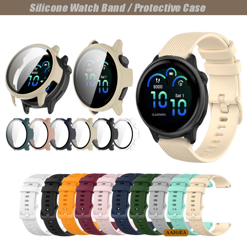[เคสป้องกัน+สายนาฬิกา] เหมาะสำหรับ Garmin Vivoactive 5 6 , สายสำรอง, สายซิลิโคน , ฟิล์มกันรอย