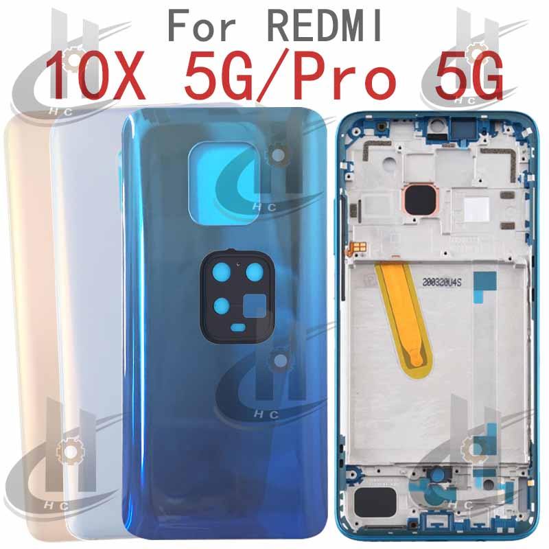 สําหรับ Redmi 10x 5G / 10X Pro 5G แบตเตอรี่ฝาหลังกรอบกลาง + ปุ่ม + กรอบด้านหน้า LCD + เลนส์กล้อง