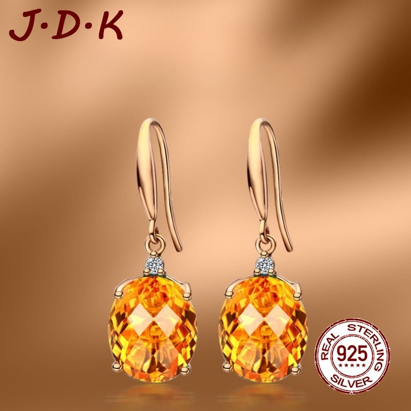 ต่างหูทองคําเซอร์โคเนียสีเหลือง JDK 18K