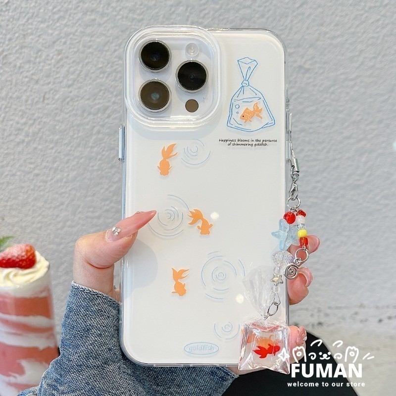 SAMSUNG ครีมปลาทองสีขาวเคสโทรศัพท์สําหรับSamsung Galaxy A36 A26 A35 A25 A34 A24 A33 A23 M23 F23 A32 M32 A22 M22 A31 A30 A21S A20S 5G 4GฝาครอบปลาทองAnti-Fallจี้ปลอก