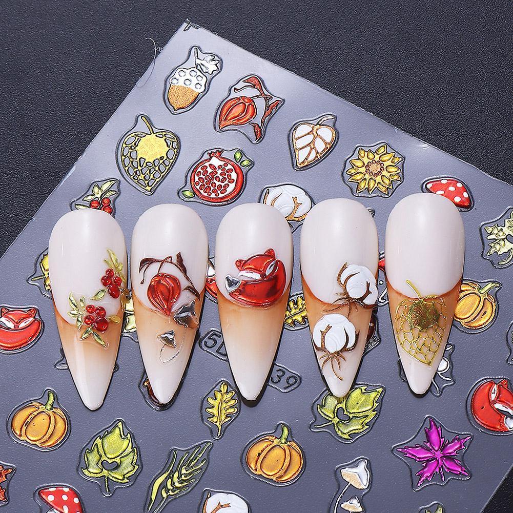 สติ๊กเกอร์เล็บบรรเทา ใบฟักทอง วันขอบคุณพระเจ้า สติ๊กเกอร์ติดเล็บ 3 มิติ B7k9