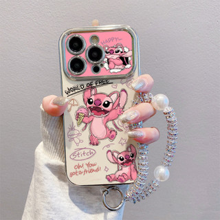 Casing HP Untuk iPhone 16 11 12 13 14 15 pro xs XR 14 plus pro max 7 8 6 7+ 8+ 6+ Xs Max Casing dengan Gambar Stitch Pink SRT02856