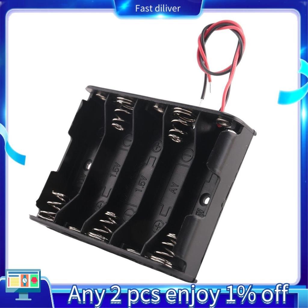 5 x 1.5V AA Battery Slot Holder Case Box Wire Black