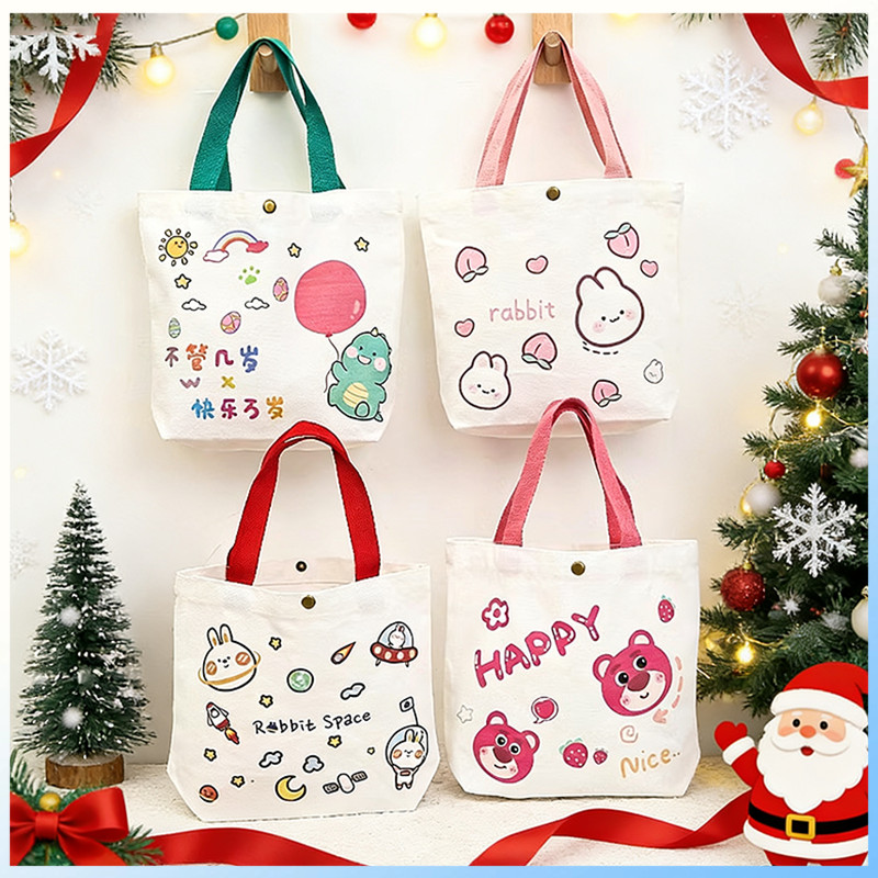 Christmas🎄การ์ตูน กระเป๋าผ้า กระเป๋าย่าม ลายปัก ใบ ใหญ่ มีซิป