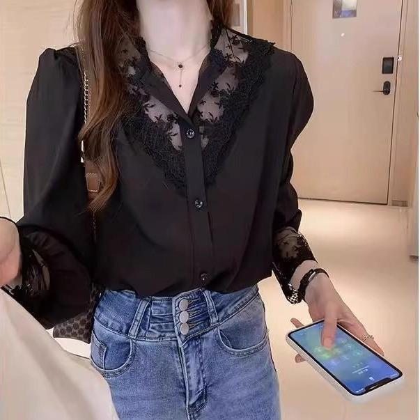 Red Berryเสื้อแขนยาวแต่งขอบลูกไม้ เหมาะสำหรับสวมใส่ในฤดูใบไม้ผลิและฤดูใบไม้ร่วง 99293