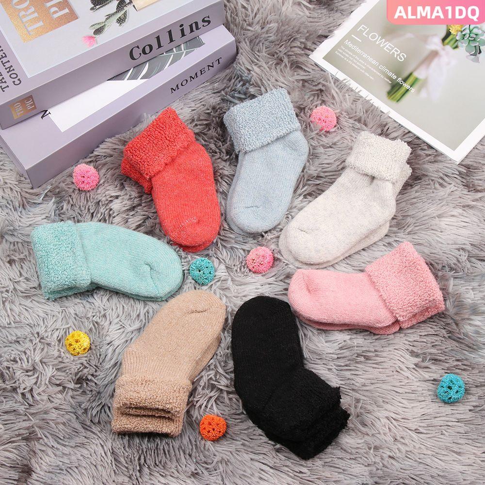ALMA1DQ ถุงเท้าเด็กสำหรับวัยหัด 걷ถึง 8 ปี หนาและอบอุ่น มีหลากหลายสี