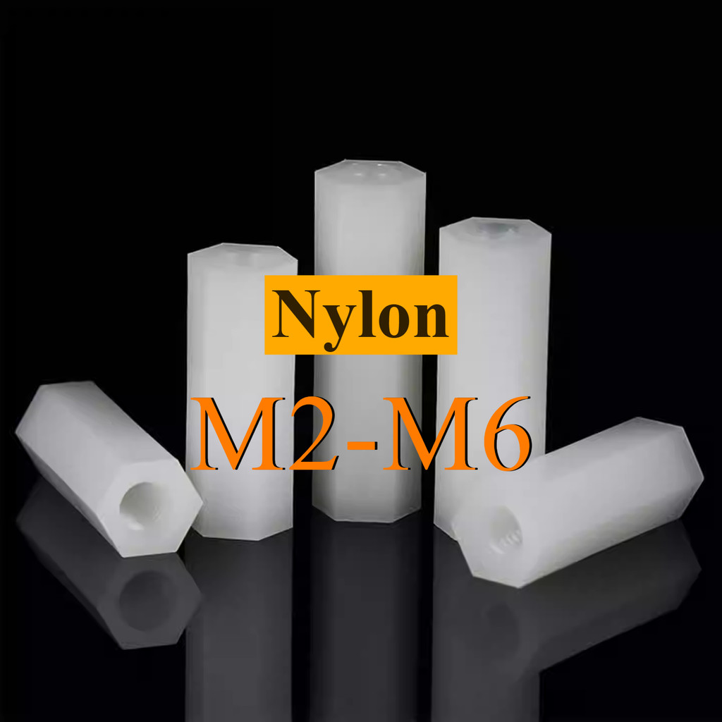 คอลัมน์ไนลอน, หัวแบนหกเหลี่ยมแกนผ่านคู่, คอลัมน์แยก, คอลัมน์รองรับพลาสติกสีขาว, คอลัมน์สเปเซอร์ M2/M