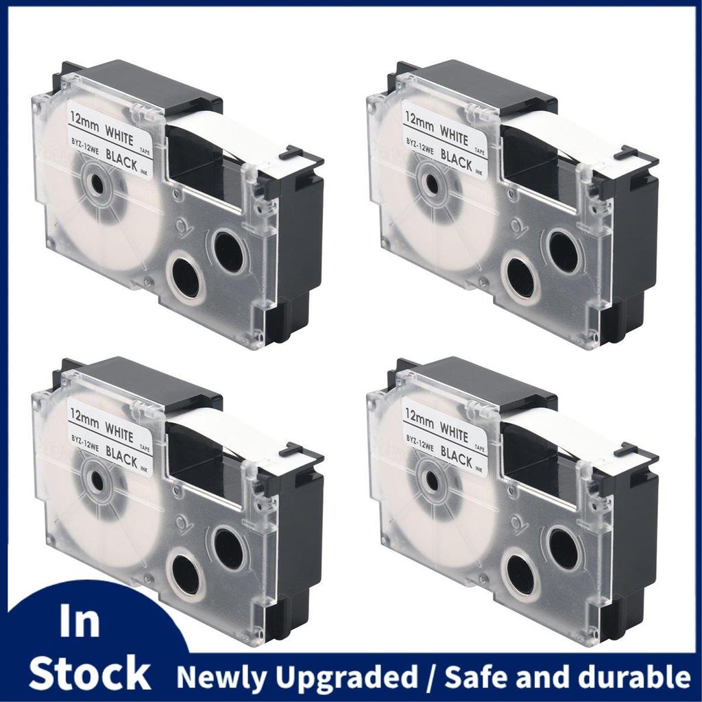 4 แพ็ค 12 มม.สีดําบน White Label Tape Label Maker ใช้งานร่วมกับ KL1500 KL2000 KL7000 KL7200 -100 KL1
