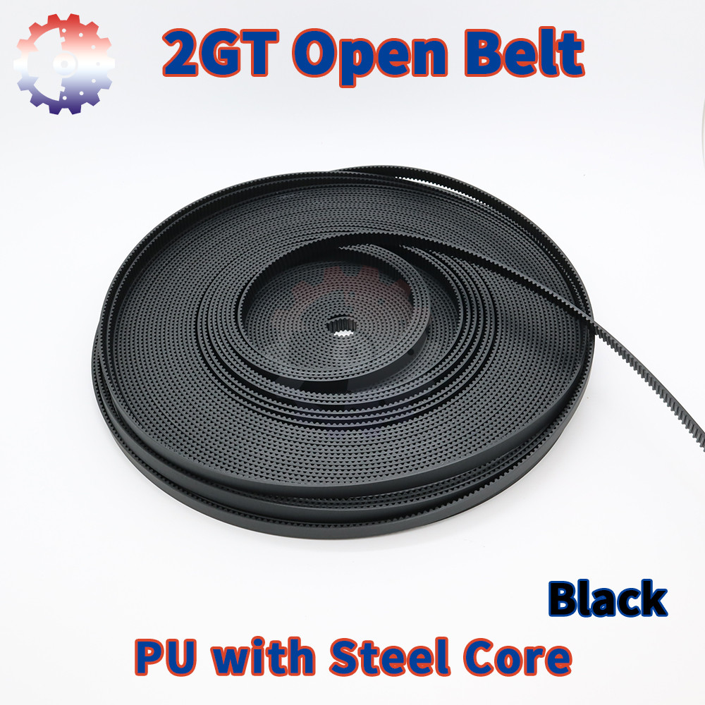 2GT Open Timing Belt Black Polyurethane Steel Core PU GT2 Belt Width 6mm 2MGT Belt 10mm Belts 15mm 2
