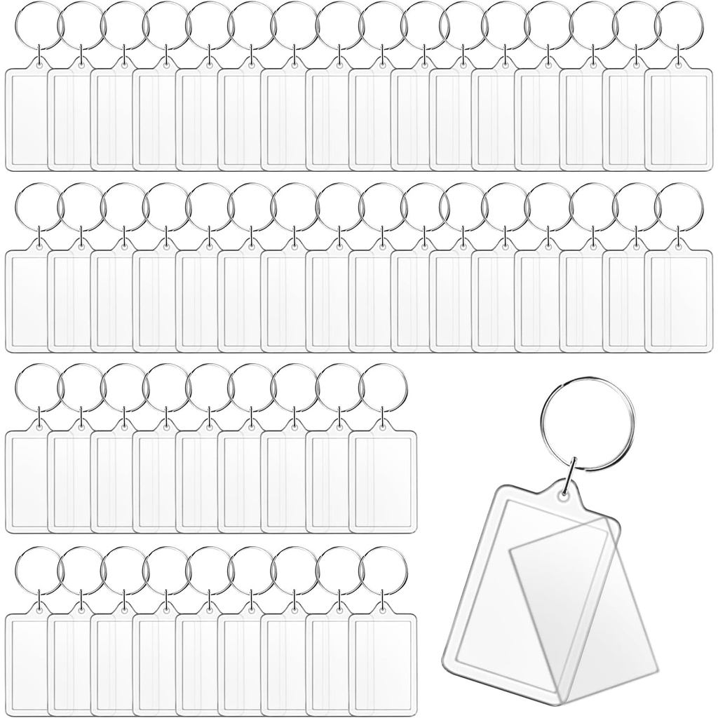 Cositina 50 Pack Acrylic Photo Frame Keychain Clear Photo Insert Blank Keychain Rectangle Picture Fr