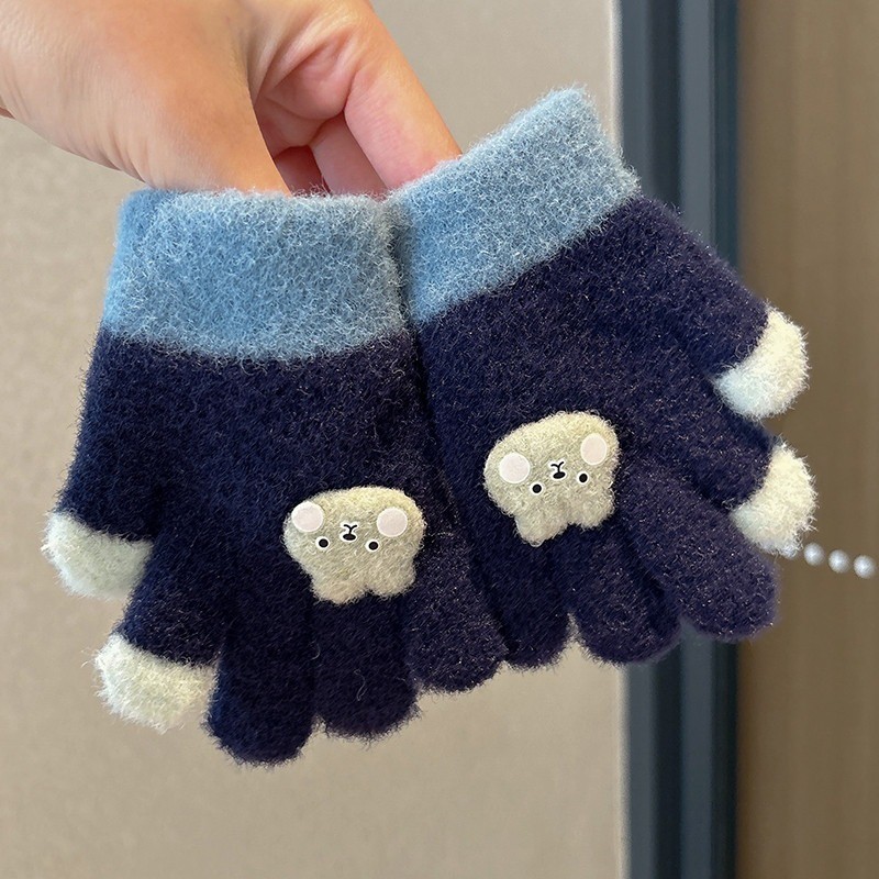 ถุงมือทําด้วยผ้าขนสัตว์ฤดูใบไม้ร่วงและฤดูหนาวน่ารักสําหรับเด็กความอบอุ่นถักถุงมือห้านิ้วสําหรับเด็กหญิงและเด็กชาย - รูปที่ 5