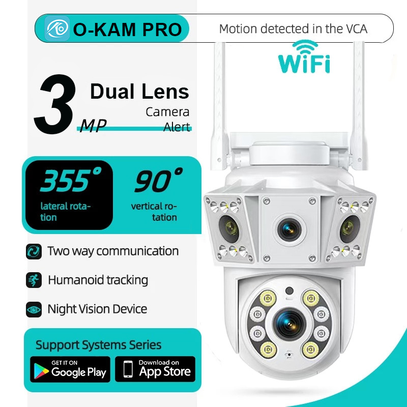 O-KAM PRO 1080P Dual เลนส์กล้องวงจรปิดกันน้ํากลางแจ้ง 2.4/5g Dual Band WIFI 5x ซูมสี Night Vision Tw