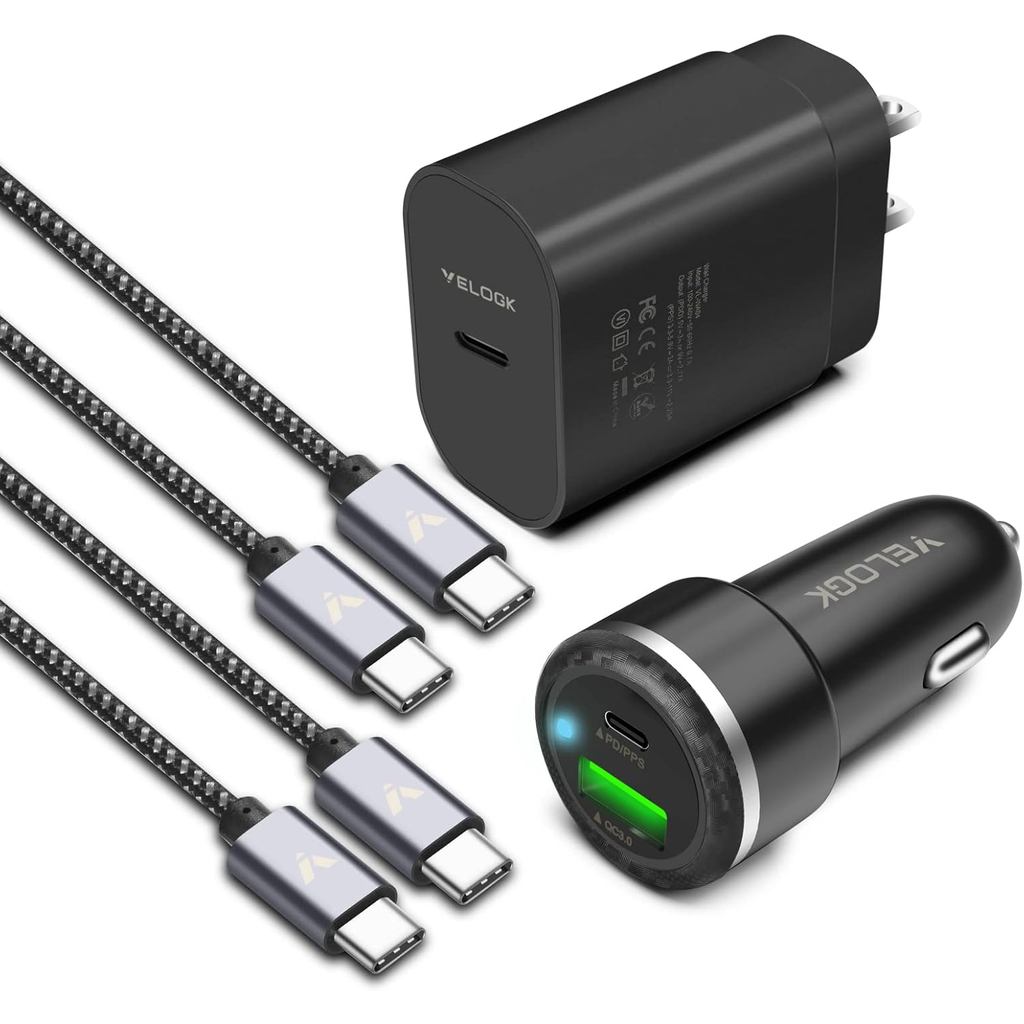 Super Fast Charger Type C Kit, VELOGK 25W PD PPS USB C Wall/Car Charger for Samsung Galaxy S25/S24/S