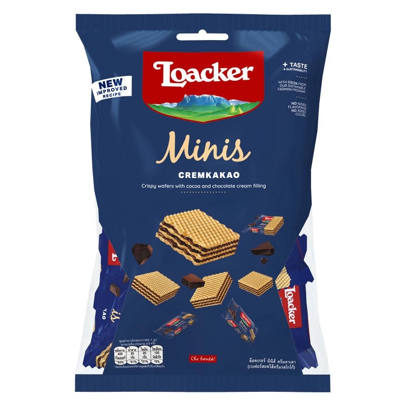 Loacker Minis Cacao Wafer 80g. ล็อกเกอร์มินิครีมโกโก้เวเฟอร์ 80กรัม