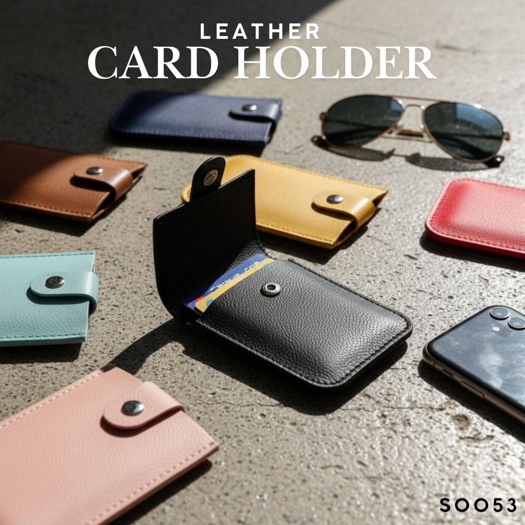 กระเป๋าใส่บัตรหนัง S0053 (Leather Card Holder) หนังนุ่ม ใส่บัตร 5 ใบ ขนาด 8x10.5 ซม. มีกระดุมปิด