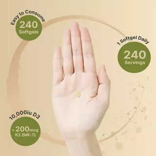 พร้อมส่ง! Naturebell Vitamin D3 K2 (10,000 IU Vitamin D + 200mcg Vitamin K MK-7) 240 Softgels Exp：03/2027